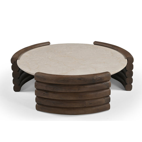DÉJA Living Salontafel Tobo - Rond Donkerbruin/Marmer - 90x90x30cm