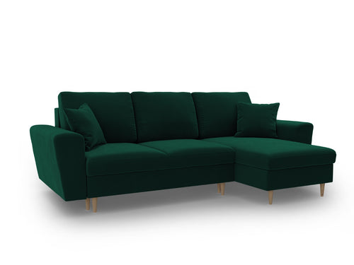 Cosmopolitan Design Omkeerbare converteerbare hoekbank met opbergdoos Kyoto 4-zits, flueel flessengroen - 145x241x88cm