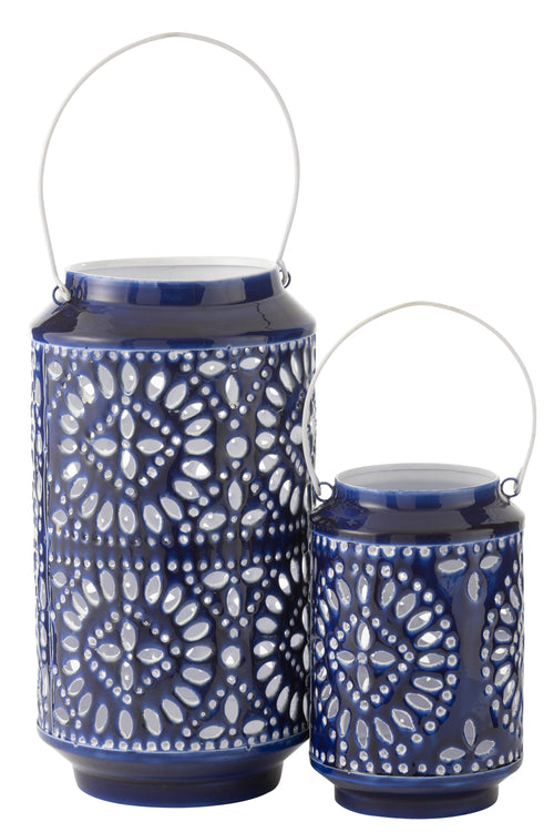 J-Line windlicht Nag - metaal - blauw/wit - large