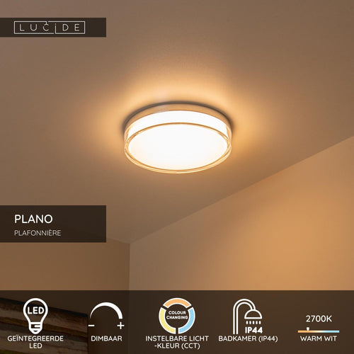 Lucide plafonnière badkamer PLANO - 1xGeïntegreerde LED - Opaal