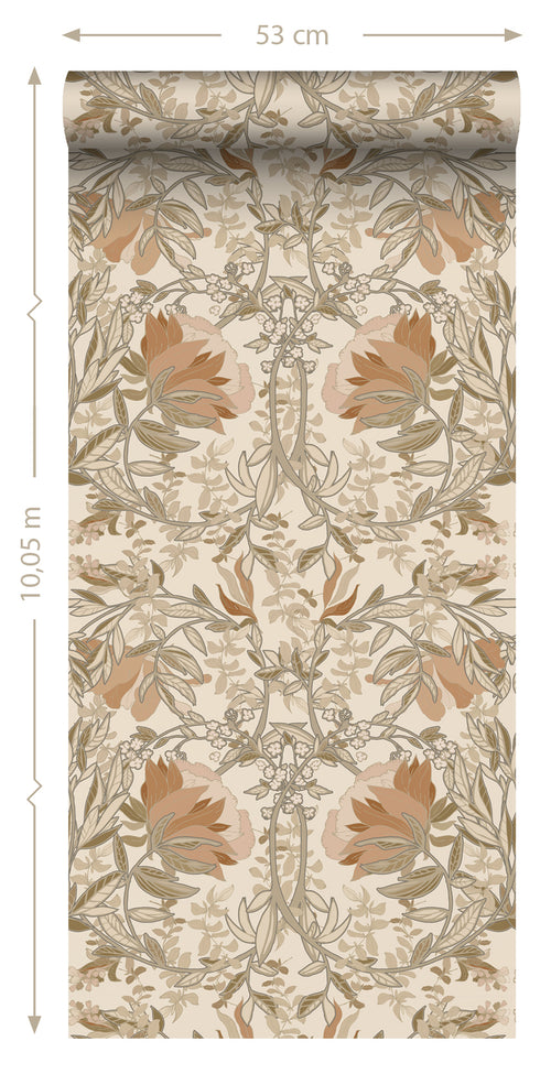 ESTAhome behang vintage bloemen in art nouveau stijl lichtbeige en oudroze - 0.53 x 10.05 m - 139459 - vtwonen shop