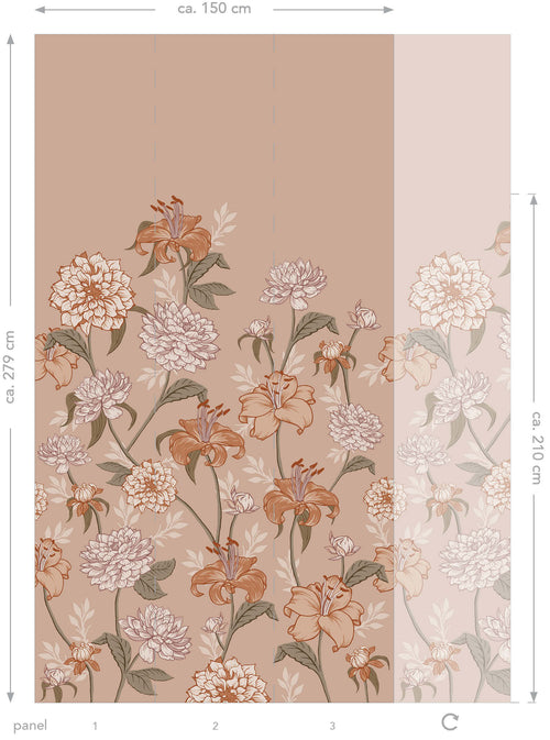 ESTAhome fotobehang vintage bloemen oudroze en terracotta - 150 x 279 cm - 159210 - vtwonen shop