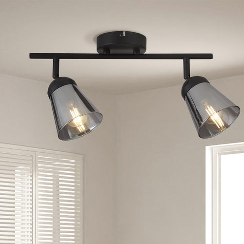 Mega Schijnwerper met 2 lichtpunten, zwart metaal met rookglas