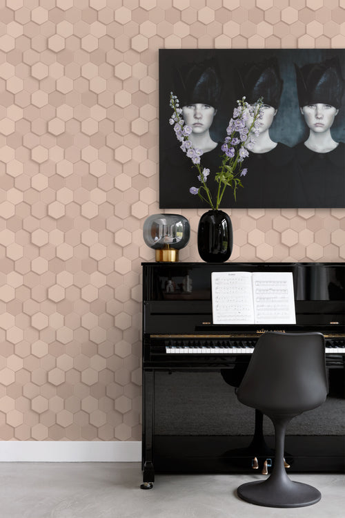 Origin Wallcoverings behang 3d hexagon motief licht roze - 53 cm x 10.05 m - 347849