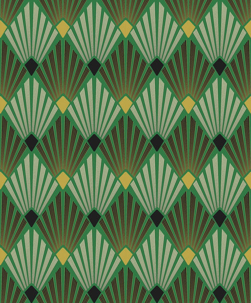 Masureel behang art deco motief groen - 53 cm x 10.05 m - 630585 - vtwonen shop