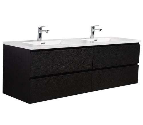 Badplaats Badkamermeubel Set Angela 160 cm – Zwart Houtnerf – Badmeubel met Wastafel