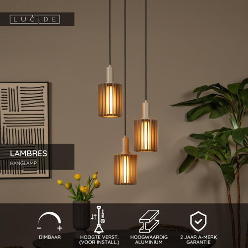 Lucide hanglamp LAMBRES - 3xE27 - Taupe