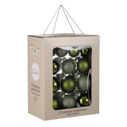 Mica Decorations Kerstballen Set - 26 Stuks - Ø7 cm - Glas - Donkergroen