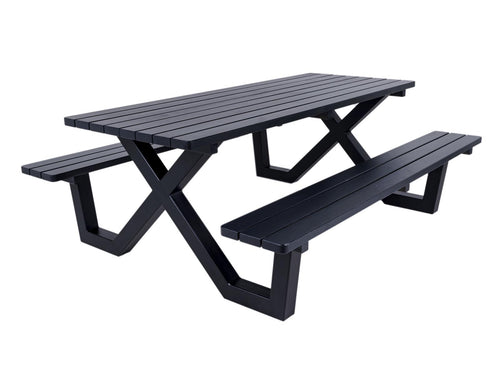 MaximaVida picknicktafel New York 200 cm blackwash - metalen onderstel - vtwonen shop