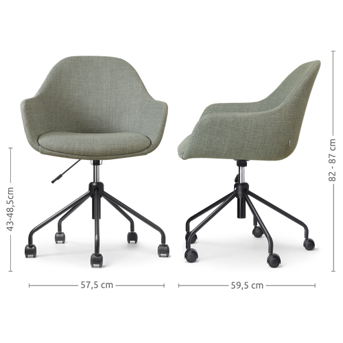 Nolon Nout-Mae Bureaustoel Saliegroen - Armleuning - Zwart Onderstel - vtwonen shop