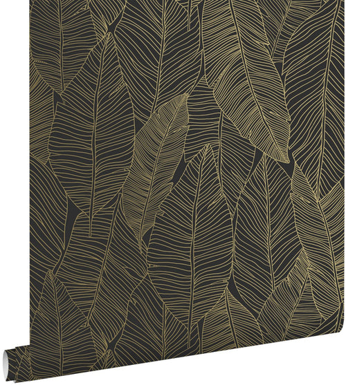 ESTAhome behang getekende bladeren zwart en goud - 53 cm x 10.05 m - 139126