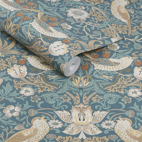 William Morris at Home Vliesbehang - Strawberry Thief Washed Blue - 1000x52 - vtwonen shop