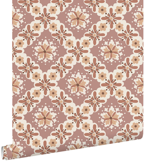 ESTAhome behang vintage bloemen mauve paars en bruin - 50 x 900 cm - 131501 - vtwonen shop