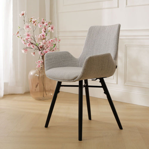 Nolon Nena-Eef Eetkamerstoel Beige Gemêleerd - met Armleuning - Walnoot - vtwonen shop