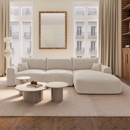 Premium Interiors - Rechthoekige hoekbank met snelle slaapfunctie COMO - bouclé-stof beige 300cm