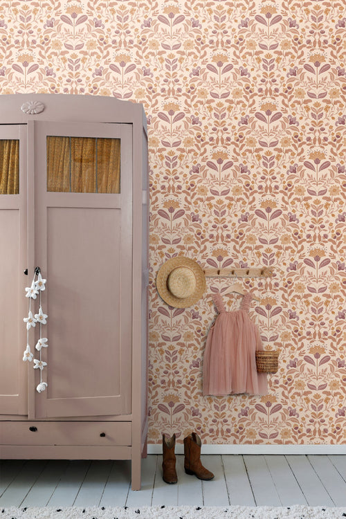 ESTAhome behang vintage bloemen beige en paars - 50 x 900 cm - 131896