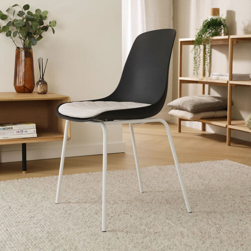 Nolon Nora-Liv Eetkamerstoel Zwart - Beige Kussen - Witte Poten - vtwonen shop