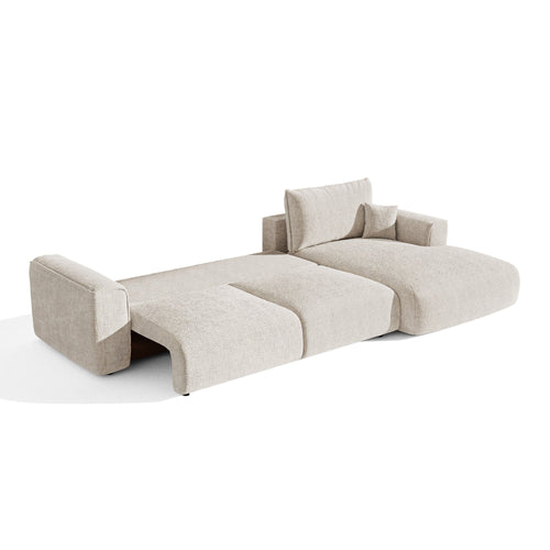 Premium Interiors - Rechthoekige hoekbank met slaapfunctie en opbergruimte COMO - kettingweefsel  zacht aanvoelend crème 297cm