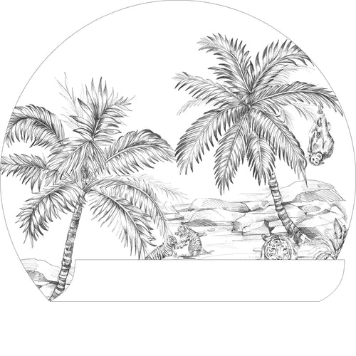 ESTAhome zelfklevende behangcirkel safari pentekening zwart wit - Ø 70 cm - 158980