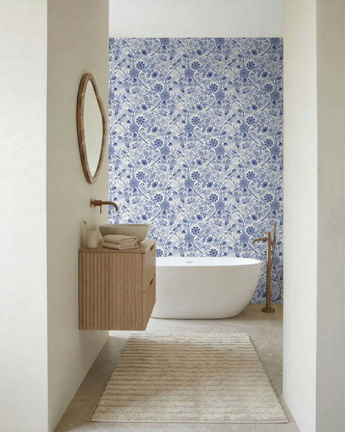 ESTAhome behang vintage bloemen delfts blauw - 50 x 900 cm - 132130