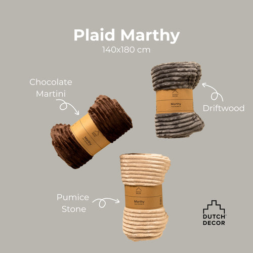 MARTHY - plaid 140x180 cm - ribfluweel - gerecycled - Pumice Stone - beige
