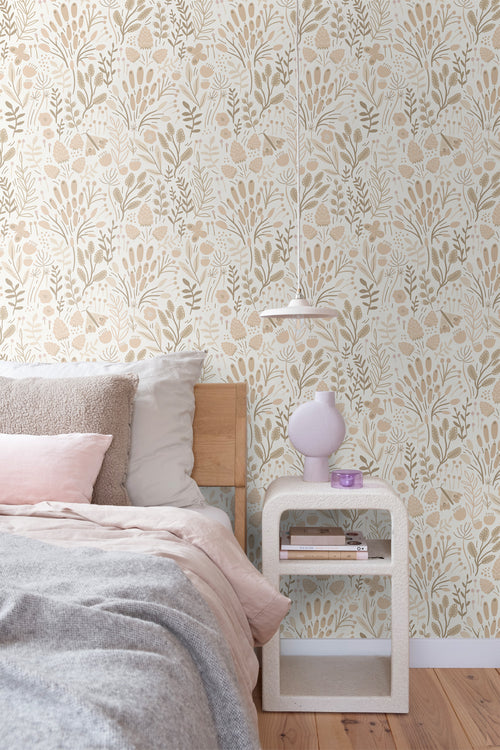 ESTAhome behang bladeren en bloemen wit en beige - 50 x 900 cm - 131389 - vtwonen shop