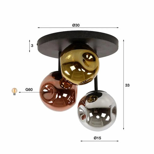 Ylumen plafondlamp Stellar - 3 lichts - 30  x 33   cm - zwart