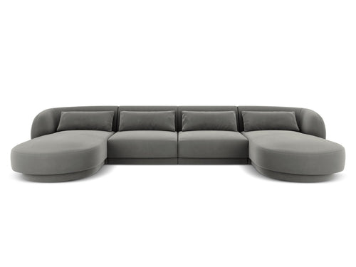 Cosmopolitan Design Panoramische bank Tulum 5-zits, flueel, lichtgrijs - 156x330x70cm