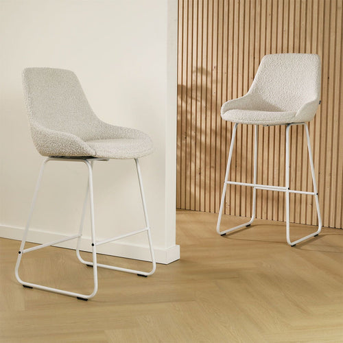 Nolon Nino-Isa Barkruk Bouclé Beige - Stof - Wit Onderstel - 65 cm - vtwonen shop