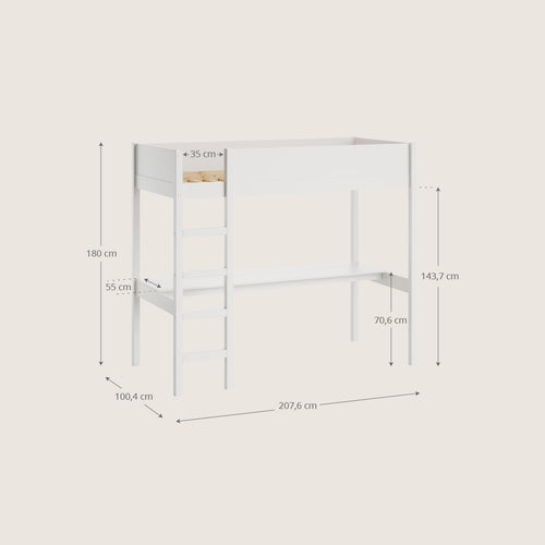 Petite Amélie Hoogslaper met bureau Sommet – 90x200 cm – Wit – Trap links en rechts monteerbaar – Ruimtebesparend - vtwonen shop