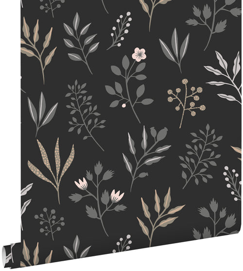 ESTAhome behang bloemmotief in Scandinavische stijl zwart - 53 cm x 10.05 m - 139083 - vtwonen shop