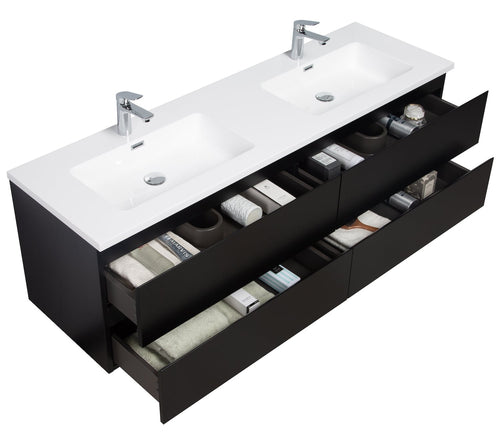 Badplaats Badkamermeubel Set Angela 160 cm – Mat Zwart – Badmeubel met Wastafel