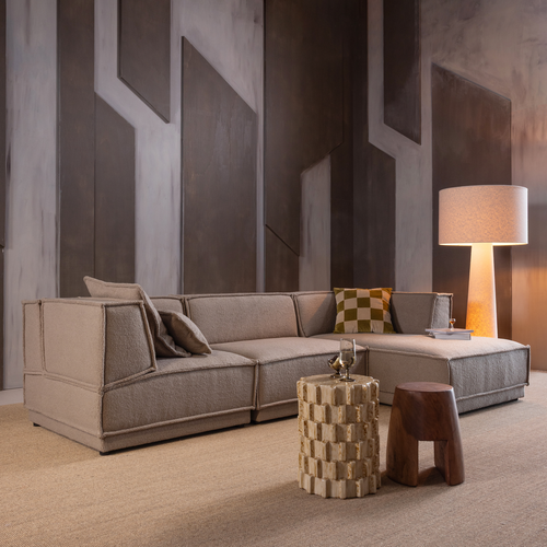 WOOOD chaise longue bank rechts Manu - Grove Chenille - Naturel - 73x286x160