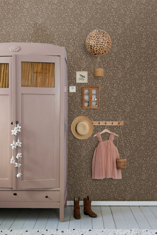 ESTAhome behang bloemetjes bruin - 50 x 900 cm - 131996