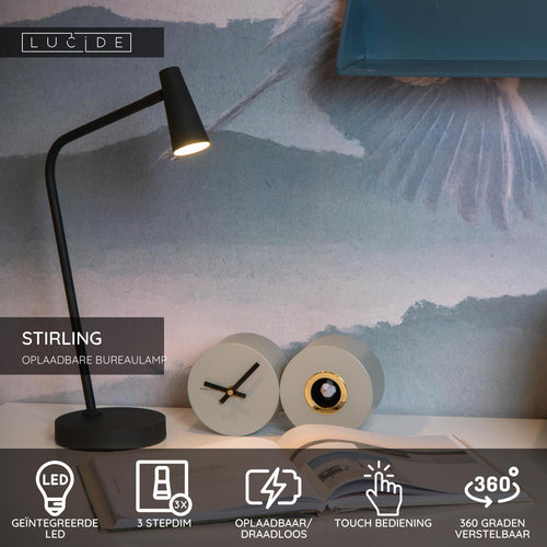 Lucide bureaulamp STIRLING - Geïntegreerde LED - Zwart