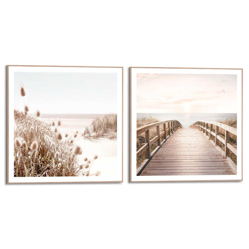 Reinders Beach Walk schilderijen set -  beige - woonkamer - 50x50cm