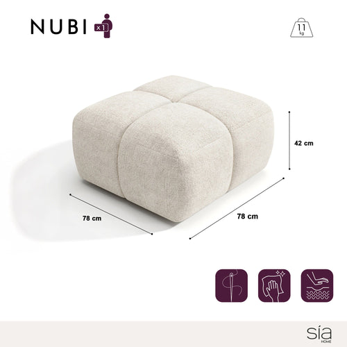 Sia Home - Modulaire poef NUBI - Fluweel met structuur - Crème - 78cm