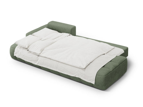 Cosmopolitan Design Uitklapbare hoekbank links met opbergdoos Linz 3-zits, structurele stof donker olijfgroen - 142x275x84cm