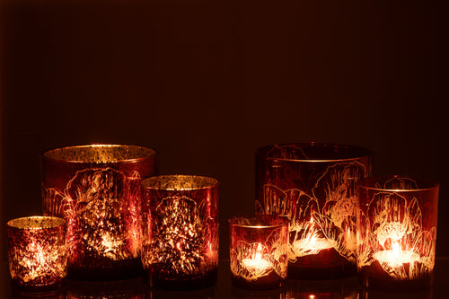 j-Line windlicht Bloemen - glas - bordeaux - large - 2 stuks - vtwonen shop