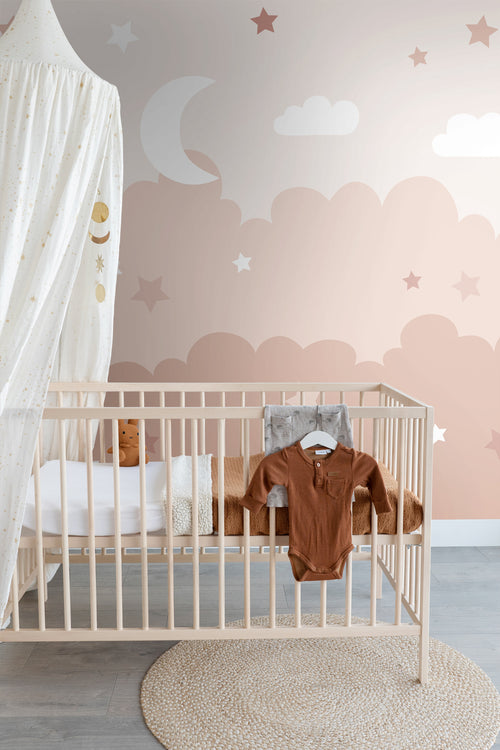 ESTAhome fotobehang wolken en sterren terracotta roze - 200 x 279 cm - 159249