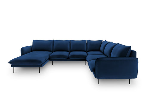 Cosmopolitan Design Panoramische hoekbank rechts Vienna 7-zits, flueel, koningsblauw - 235x330x95cm