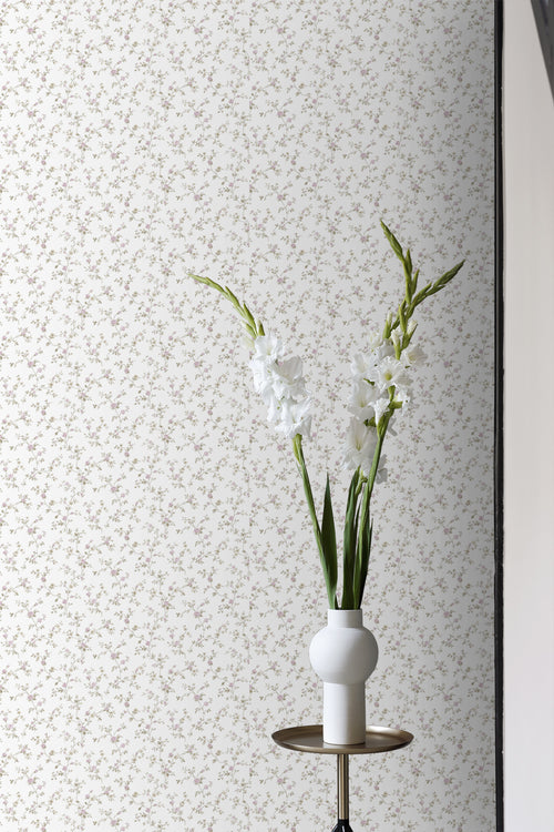 Sanders & Sanders behang bloemetjes vergrijsd groen, paars en wit - 53 cm x 10 m - 640405