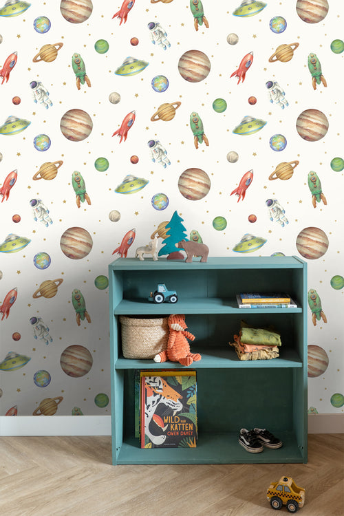 Sanders & Sanders behang planeten in de ruimte wit, groen en rood - 53 cm x 10.05 m - 935346