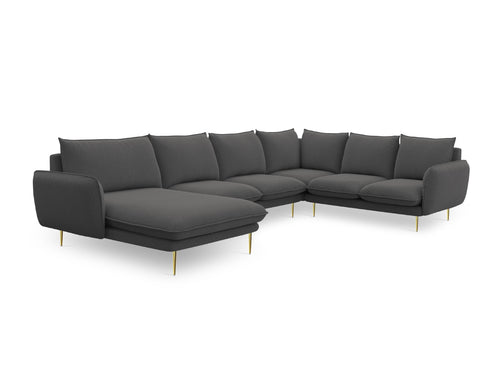 Cosmopolitan Design Panoramische hoekbank rechts Vienna 7-zits, structurele stof, donkergrijs - 235x330x95cm