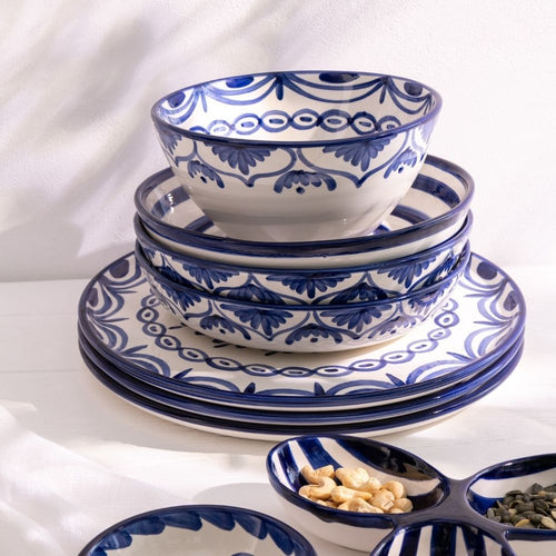 J-Line kom Lebrillo Granada - keramiek - wit/blauw - vtwonen shop