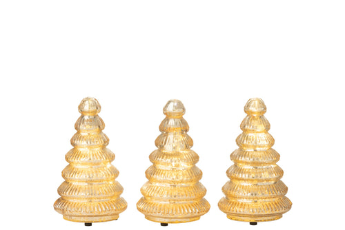 J-Line decoratie Boom Geribbeld - glas - goud - doos van 3 - LED
