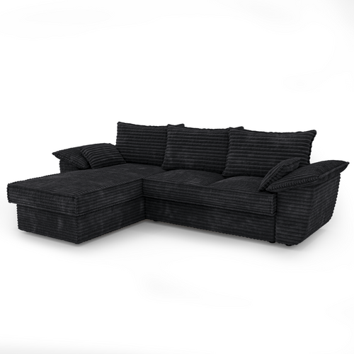 Sia Home - Hoekbanken links SASHA - XXL ribfluweel - Zwart - 257cm - vtwonen shop