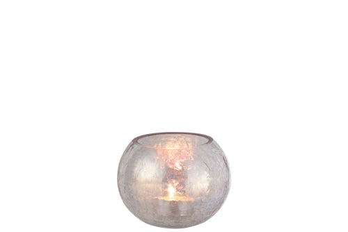 J-Line windlicht Bol Craquelé Parel Effect - glas - paars - medium