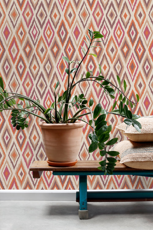 ESTAhome behang ruiten oranje, beige en paars - 50 x 900 cm - 131691