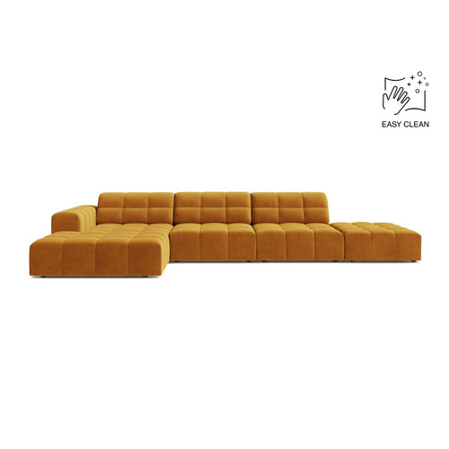 Cosmopolitan Design - Linker hoekbank Chicago 5-zits, flueel geel - 167x348x78cm